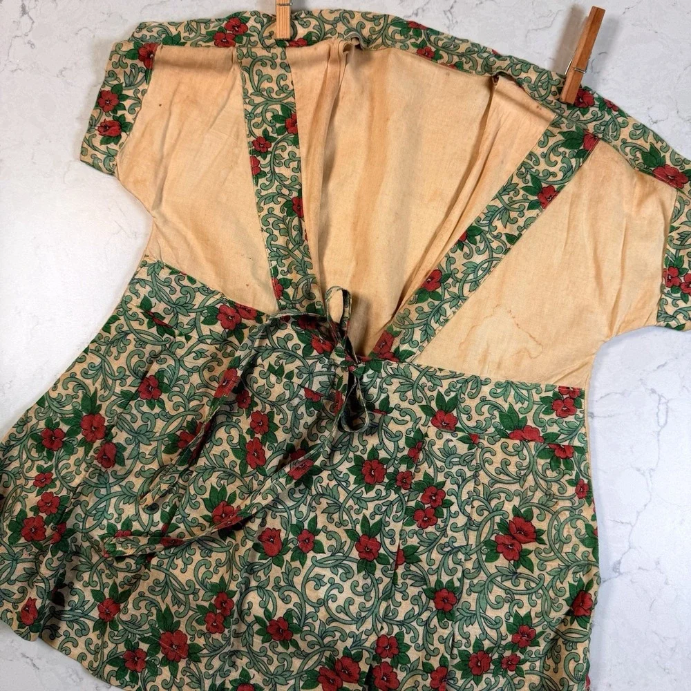 VTG Clothes Line Clothes Pin Holder Bag Hand Made 1960's Floral Dress Laundry